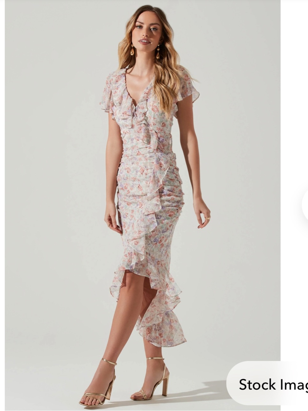 ASTR the Label Vilma Floral Ruffle Ruched Midi Dress